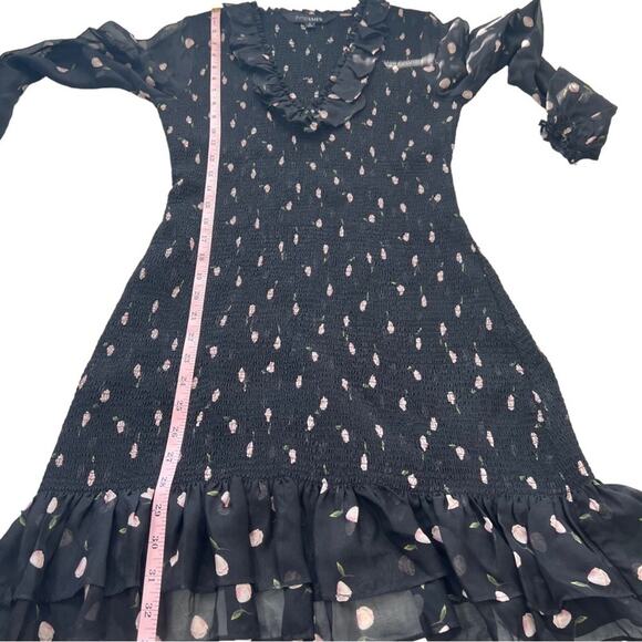 Intermix Elara 100% Silk Black Floral Smocked Mini Dress Size 2 - Picture 13 of 16
